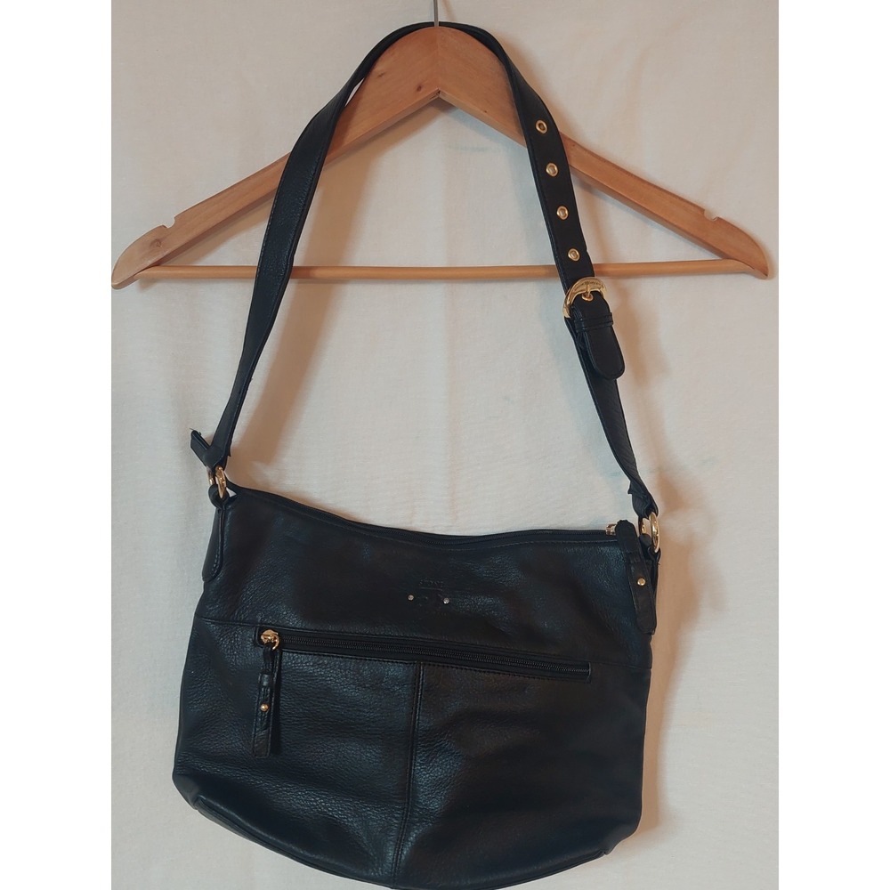 Stone Mountain Pebble Black Leather  Bag Purse Boho Gold Hardware Y2K Aesthetic